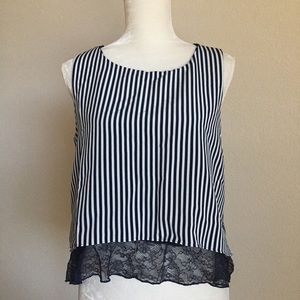 Striped Sleeveless Top w/ Lace Detail